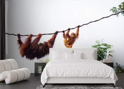 A pair of orangutan at play on vines Wall mural