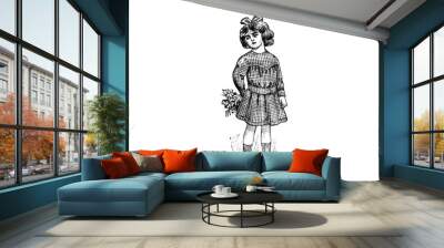 Little Girl with Fashion Dress – Vintage Illustration Wall mural