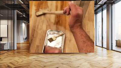 Hand extended polishing hardwood floors with polyurethane Wall mural