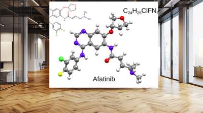 Chemical formula, skeletal formula and 3D ball-and-stick model of a chemotherapeutic drug afatinib Wall mural