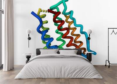 Structure of the recombinant human interferon-alpha 2B, 3D cartoon model, white background Wall mural