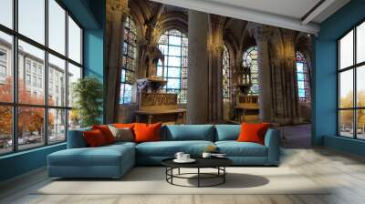 The interior of Rayonnant Gothic choir of Basilica Cathedral of Saint-Denis, Paris, France Wall mural