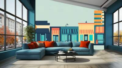 Colorful illustration of a small urban street scene. Wall mural