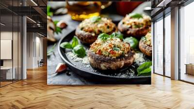 Delicious Stuffed Mushrooms with Cheese and Herbs Wall mural