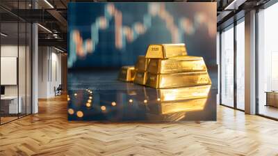 Goldbars with stock graph as background Wall mural