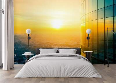 Sunset view from a modern building's edge. Wall mural