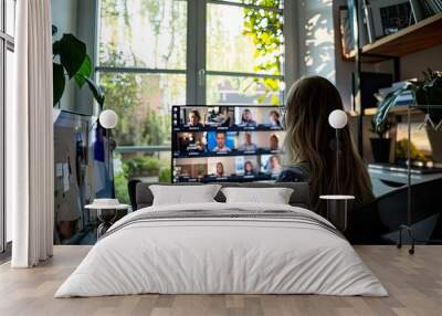 Woman Participating in Online Meeting Wall mural