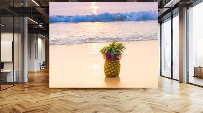 Pineapple in sunglasses with sea ,summer lifestyle. Wall mural