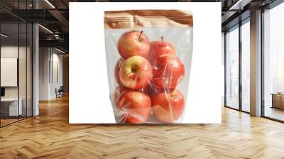 Fresh red apples in a clear plastic bag, ideal for groceries, healthy snacks, and food illustration. transparent background Wall mural