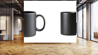 Set of four stylish black ceramic mugs on a white background. Ideal for cafes, restaurants, or personal use. Perfect for any beverage. transparent background Wall mural