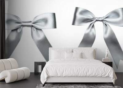 Two elegant silver bows, perfect for decoration, gifts, or crafting. Add a touch of sophistication to your projects. transparent background Wall mural