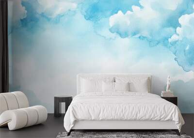 Watercolor sky background with fluffy clouds and bright blue hues. Ideal for creative projects, digital art, and web design. Wall mural