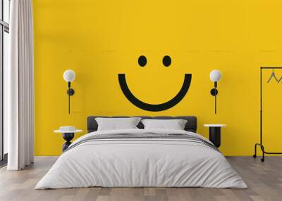 A smiling face is on a yellow background. The face is black and white. Concept of happiness and positivity Wall mural