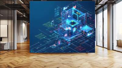 Energy Analysis Process: A technical blueprint showcasing the energy analysis capabilities of BIM, illustrating simulations of energy performance and optimization techniques for sustainability feature Wall mural