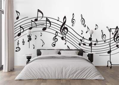 musical notes on a white background. musical concept, art sound element black background isolate Wall mural