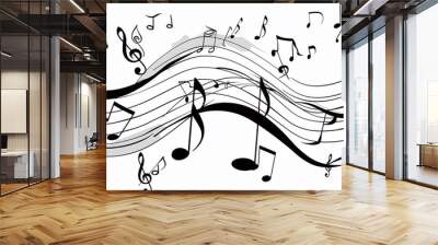 musical notes on a white background. musical concept, art sound element black background isolate Wall mural