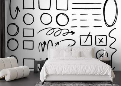 Hand drawn doodle design graphic elements. Hand drawn arrows circles and abstract doodle writing design. white background. Wall mural