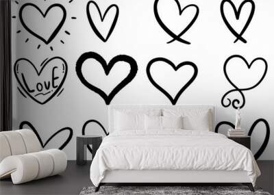 hand drawn scribble hearts Wall mural