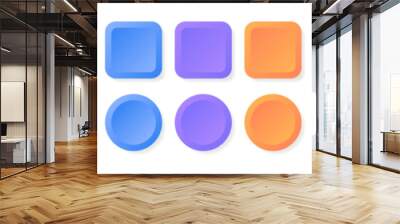 Multi color 3d button. Square and circle glossy colorful web ui buttons. Vector empty round button collection. Badge emblems. Game buttons design isolated icons set. Wall mural