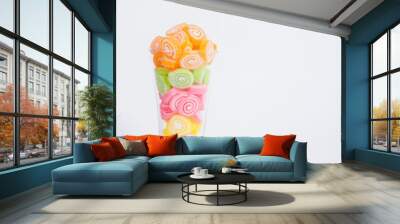 Jelly sweet, flavor fruit, candy dessert colorful in glass on wh Wall mural