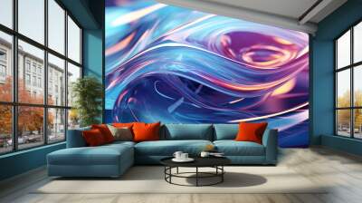 c4d renders abstract glass textured blue gradients with dynamic lines and curvec Wall mural