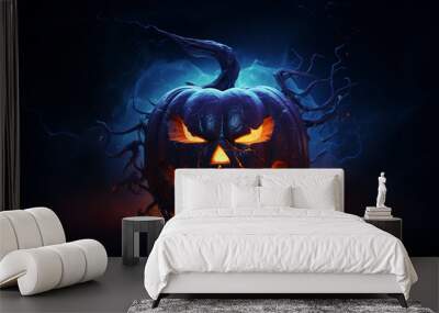 Halloween dark horror pumpkin theme, illustration, wallpaper, card, poster background Wall mural