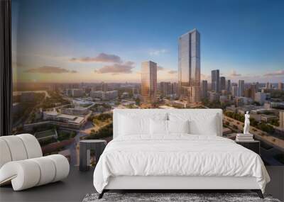 Modern metropolis, city skyline, urban buildings, green city Wall mural