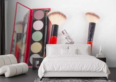 Set of decorative cosmetics on light colorful background Wall mural