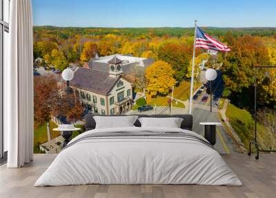 Acton Town Hall aerial view in 472 Main Street in historic town center of Acton, Massachusetts MA, USA.  Wall mural