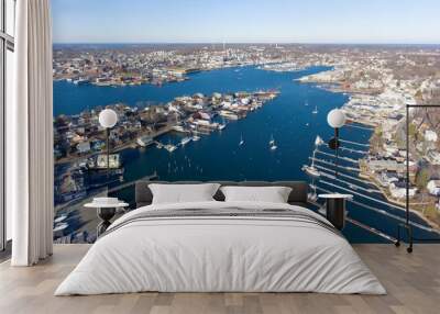 Aerial view of Rocky Neck and Gloucester Harbor in City of Gloucester, Cape Ann, Massachusetts, USA. Wall mural