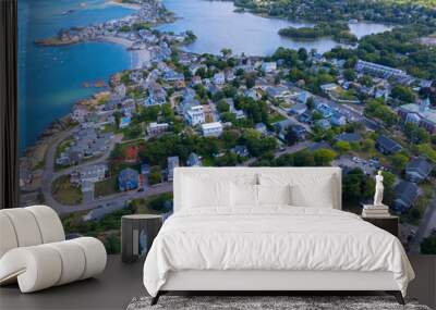 Atlantic district aerial view along the coast near Nantasket Beach in historic town center of Hull, Massachusetts MA, USA.  Wall mural