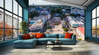 Bahamian Parliament building aerial view on Bay Street in downtown Nassau, New Providence Island, Bahamas.  Wall mural