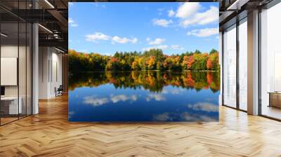 Church Pond in fall with foliage in town of Paul Smiths, Adrondack Mountains, New York, USA. Wall mural