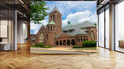 First Baptist Church of Malden at 493 Main Street in historic city center of Malden, Massachusetts MA, USA.  Wall mural