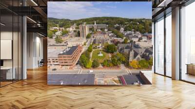 Fitchburg District Court and Monument Park aerial view on Main Street in downtown Fitchburg, Massachusetts MA, USA.  Wall mural