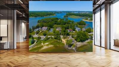 Historic waterfront house aerial view at the mouth of Piscataqua River in town of Rye with New Castle town at the background, New Hampshire NH, USA.  Wall mural