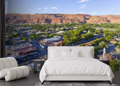 Moab city center and historic buildings aerial view in summer, Utah, USA. Wall mural