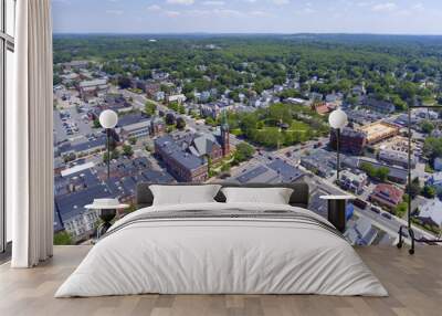 Natick First Congregational Church, Town Hall and Common aerial view in downtown Natick, Massachusetts, USA. Wall mural