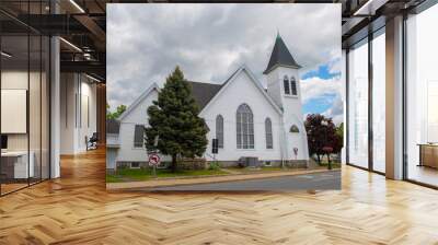 New Hope Fellowship Church on Main Street in Maynard historic town center in summer, Maynard, Massachusetts, USA. Wall mural