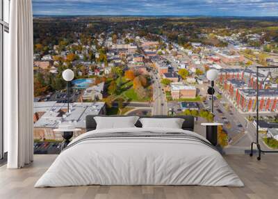 North Attleborough historic city center aerial view in fall on Washington Street at town common, city of North Attleborough, Massachusetts MA, USA.  Wall mural