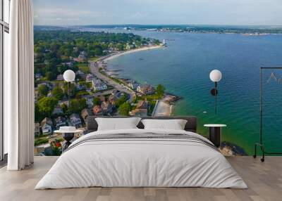 Pequot Point Beach and New London Harbor Lighthouse at the mouth of Thames River in city of New London, Connecticut CT, USA.  Wall mural