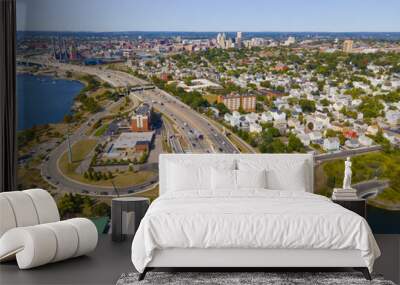 Providence Interstate Highway 195 and Fox Point, College Hill aerial view with modern city skyline at the background in downtown providence, Rhode Island RI, USA.  Wall mural