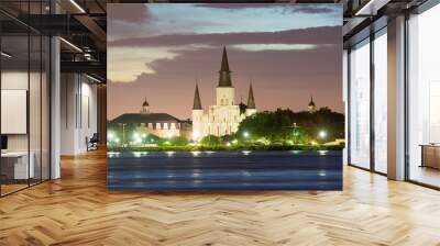 St. Louis Cathedral at French Quarter at twilight in New Orleans, Louisiana, USA. Wall mural