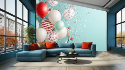 A bunch of balloons with red and white stripes and stars on them Wall mural