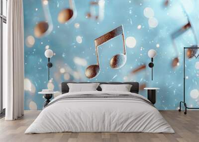 A sheet of music notes is floating in the air Wall mural