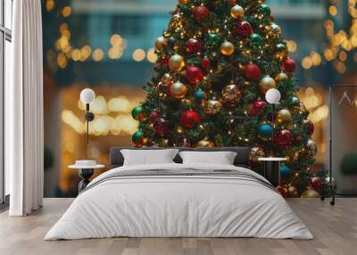 Majestic Christmas Tree with Vibrant Ornaments Wall mural