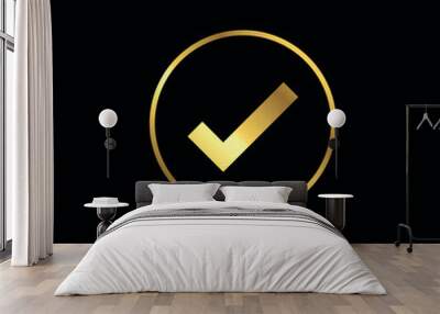 Gold Color Check Mark Checklist Badge Sticker Vector Template Wall mural