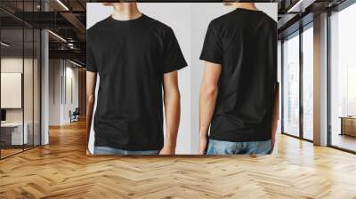 T-shirt mockup. Black blank t-shirt front and back views. Wall mural