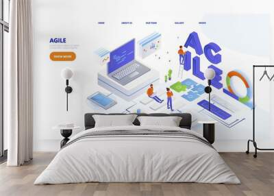 Agile software development, landing page design, website banner vector template. Wall mural