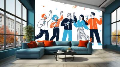 Group of happy friends clubbing together at holiday party Wall mural